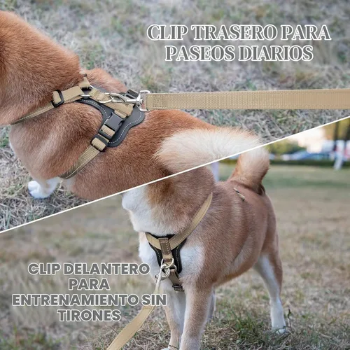 Vista 3 de Plutus Pet Arnés para perro sin tirones con detalles de cuero, reflectante Beige
