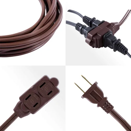 Vista 5 de GE - Cable de extensión, tira de alimentación, punta, calibre, tapas de toma de corriente de seguridad de giro a cierre, clasificación para Marrón