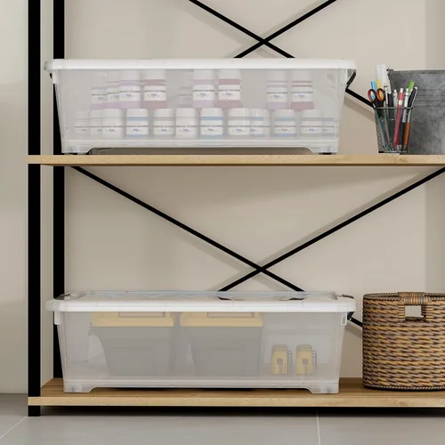 Vista 6 de Contenedor de almacenamiento transparente de 26 cuartos de galón, caja de almacenamiento de plástico debajo de la cama, contenedor de almacenamiento