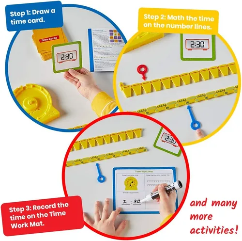Vista 6 de Hand2Mind Telling Time Basics - Kit de actividades para aprender a decir la hora con reloj analógico para el aula, para niños, color amarillo