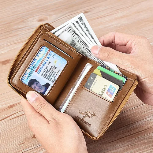 Vista 4 de Nucery Billeteras con cremallera para hombre, con bloqueo RFID, de gran capacidad, carteras de cuero con 15 tarjeteros de crédito, Marrón, Moda