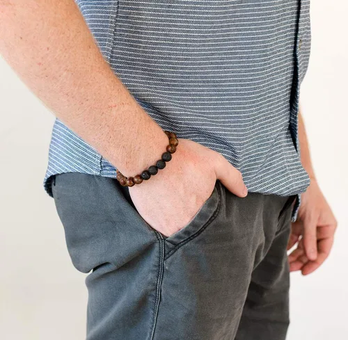 Vista 2 de Subherban Lava Rock Bracelet Essential Oil Bracelet - Handmade in the USA - Lava Stone Bracelet for Men - Oil Diffuser Lava Rock - Aromatherapy Oil
