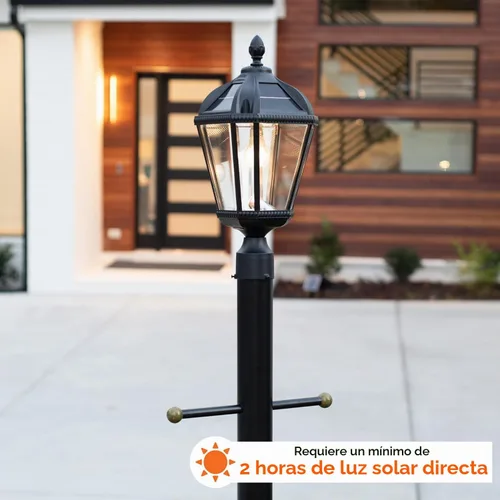 Vista 4 de Gama Sonic Luz solar de poste para exteriores, aluminio negro, bombilla Royal, vidrio Rain Water, lámpara individual con adaptador de 3 pulgadas