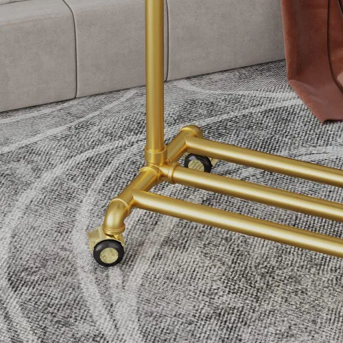 Vista 6 de DR.IRON Perchero de ropa de tubería dorada con estante inferior, resistente y moderno, con ruedas, organizador de armario para dormitorio, venta al