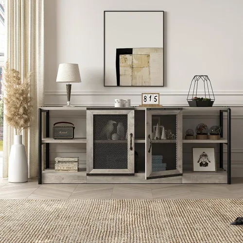 Vista 2 de IDEALHOUSE Soporte de TV para TV de más de 65 pulgadas, gabinete de consola de medios de entretenimiento industrial, soporte de TV