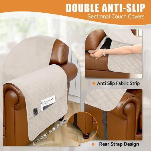 Vista 4 de Arfntevss - Fundas impermeables para sofá seccional en forma de L, funda lavable de terciopelo para sofá, juego de protectores de esquina
