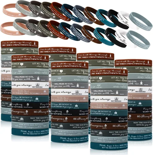 Vista 12 de 120 pulseras cristianas de silicona a granel, 12 estilos Colores brillantes