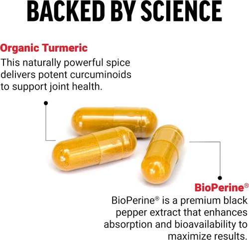 Vista 3 de Force Factor Suplemento de curcumina de cúrcuma con pimienta negra, suplemento de apoyo articular con BioPerine para una mayor absorción, sin