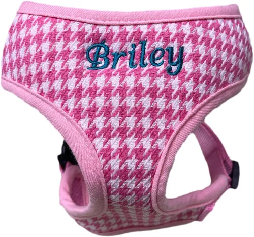 Vista 13 de Arnés personalizado para perro con nombre bordado de mascota, arnés para perro de pata de gallo, chaleco acolchado suave ajustable para perros Negro