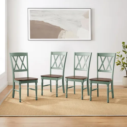 Vista 2 de Crosley Furniture Shelby - Juego de 4 sillas de comedor con respaldo en X de madera tradicional, sillas de cocina, color verde azulado envejecido