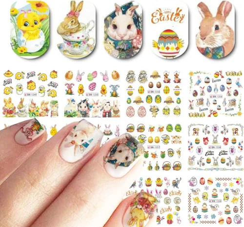 Vista 19 de TBRZTR 12 hojas de calcomanías de uñas para el día de San Valentín, diseño de torre de amor, diseño de paraguas, calcomanías de transferencia