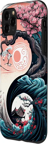 Vista 2 de Funda para iPhone 11 Pro Max Yin Yang Cherry Blossom Bonsái y Great Wave