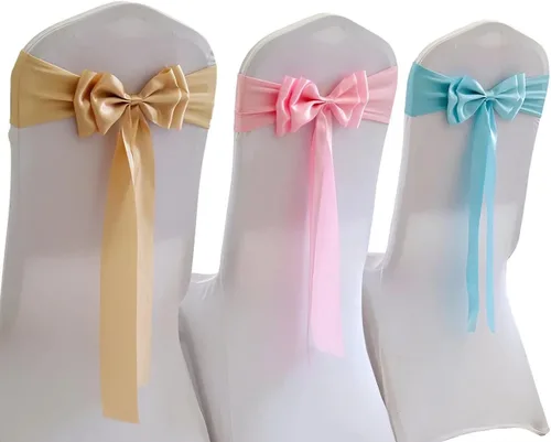 Vista 2 de 6 bandas elásticas para silla, lazos dobles, bandas de elastano para decoración de bodas, fiestas, cumpleaños, banquetes, suministros de Navidad