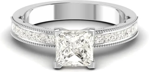 Vista 2 de Anillo de compromiso con halo de diamantes creados en laboratorio, con certificación IGI de 2.68 quilates, con milgrain en oro rosa amarillo blanco