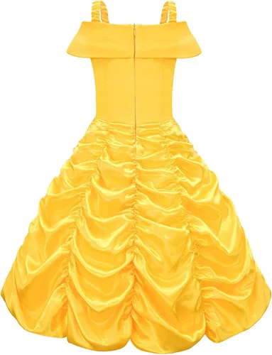 Vista 2 de Avady Disfraz de princesa Belle para niñas, disfraz de bestia de belleza, ropa de juego de rol, color amarillo
