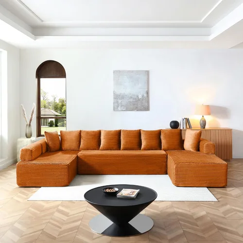 Vista 27 de Sofá cama modular de 124 pulgadas, sofá de nube sin hueso para sala de estar, sofá de 5 asientos en forma de U con 2 bolsillos de almacenamiento y 2