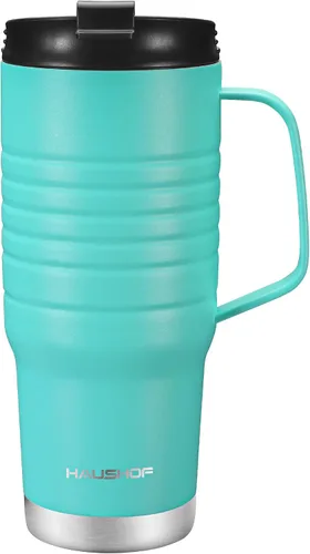 Vista 16 de HAUSHOF Taza de viaje de 24 oz con asa, taza de café de viaje con aislamiento al vacío de acero inoxidable, tazas de viaje de doble pared con tapa a
