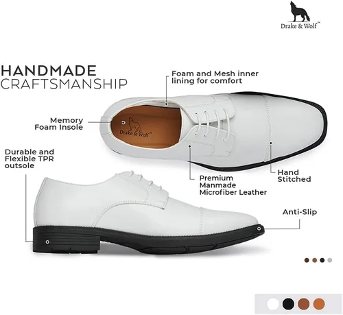 Vista 6 de Drake & Wolf Handmade Mens Oxford Shoes - Mens Dress Shoes - Classic Manmade Microfiber Leather Oxfords for Men Casual Dress Shoes - Comfortable