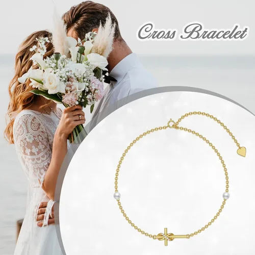 Vista 6 de Pulsera de oro de 14 quilates con dijes de oro real, joyería de Navidad, regalos para mujeres y niñas