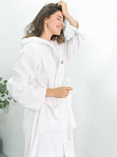 Vista 9 de AW BRIDAL 2Pcs Couple Terry Cloth Robes 100% Cotton Hooded Spa Robe for Women Men Wedding Anniversary Engagement Gifts