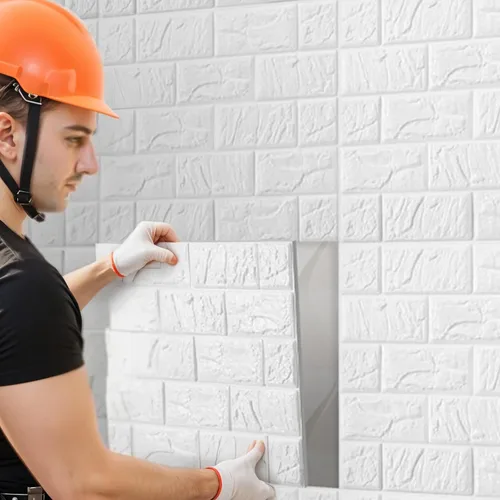 Vista 5 de 30 piezas de paneles de pared 3D para despegar y pegar, papel pintado de ladrillo blanco autoadhesivo impermeable, paneles de pared de ladrillo