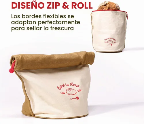 Vista 2 de KNEADACE Bolsas de Pan Reutilizables para Pan Casero - Elegante Almacenamiento de Pan de Masa Madre con Diseño de Tapa Enrollable, 100% Algodón