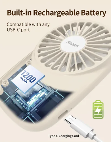 Vista 4 de Aluan Miniventilador de mano, potente, pequeño, personal, portátil, velocidad ajustable, USB, recargable, ventilador de pestañas para niños, niñas