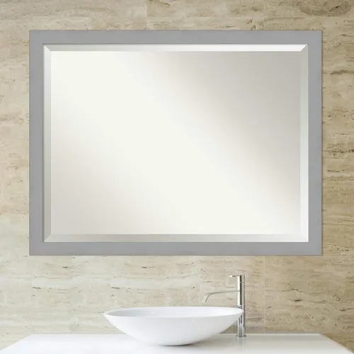 Vista 6 de Amanti Art - Espejo de baño plateado para sobre lavabo, espejo rectangular de níquel cepillado de 33x43, marco moderno extragrande, se cuelga
