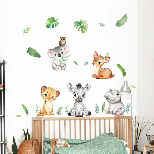 Vista 2 de Tanlaby Pegatinas de pared de animales de la selva de dibujos animados de animales del bosque Zebra Forest Peel and Stick Art Sticker for Baby