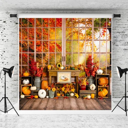 Vista 11 de Kate Fondo de fotografía para el día de Acción de Gracias, otoño, calabaza, decoración del hogar, fondo para niños, fiesta, estudio (7 x 5 pies)