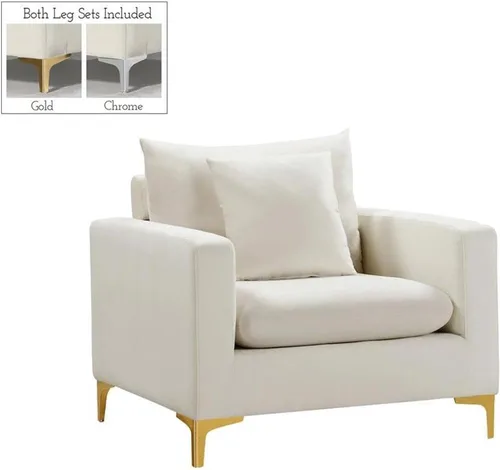 Vista 2 de Home Square Juego de 2 piezas con silla de terciopelo y seccional reversible en color crema