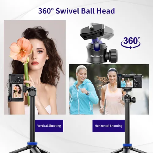 Vista 8 de Kaitezenz Trípode selfie stick para cámara GoPro, soporte de trípode extensible de 62 pulgadas con cabeza de bola de 360° tornillo de 1/4 pulgadas