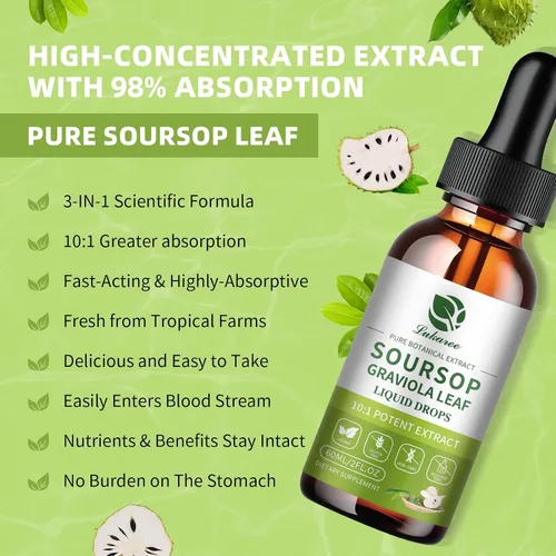 Vista 4 de Extracto de hojas de guanábana pura Lukaree, gotas líquidas de amargos de graviola concentradas 10X para inmunidad, digestión y energía, extraídas
