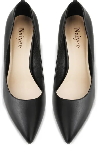 Vista 4 de Naiyee Zapatos de tacón grueso para mujer, con punta cerrada, tacón grueso, bloque de 3 pulgadas, tacones altos para mujer, sin cordones, oficina