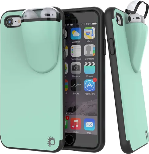 Vista 9 de Punkcase Funda de carga para iPhone 7 Airpod Funda delgada y duradera 2 en 1 diseñada para iPhone 8/7 (4.7 pulgadas) Protege tu teléfono + Negro