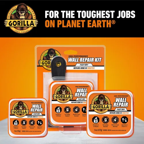 Vista 9 de Gorilla - Kit de reparación de pared con revestimiento, resistente, resanador + imprimación en color blanco Includes 3 in Putty Knife, Sanding
