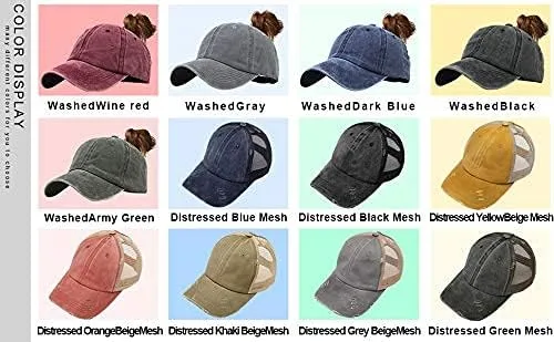 Vista 6 de Gorra de béisbol desgastada con tiras cruzadas, gorra de béisbol desgastada, gorra de cola de caballo alta para mujer