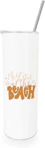 Vista 4 de The Cotton & Canvas Co. I Sea You - Vaso de verano de acero inoxidable con aislamiento al vacío con popote de metal y tapa de cierre deslizante