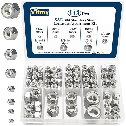 Vista 14 de Paquete de 20 tuercas de bloqueo de 1/2"-13 pulgadas, tuercas de bloqueo de acero inoxidable 304 (A2-70) con inserto de nailon, tuercas de bloqueo