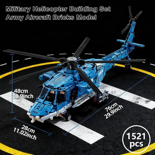 Vista 6 de Juego de bloques de construcción de helicópteros militares 1521PCS para Azul