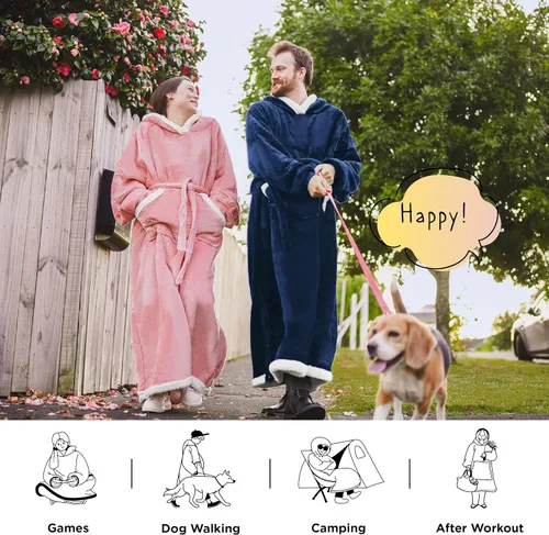 Vista 5 de Bedsure Manta Vestible con Capucha para Mujer - Manta Larga de Forro Polar Sherpa con Capucha para Adultos, Mujeres y Hombres, Cálida y Acogedora