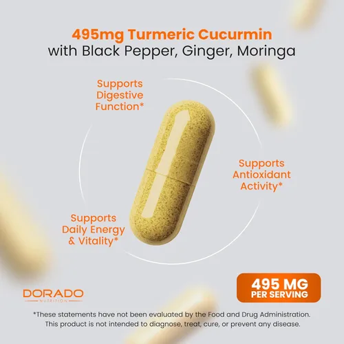 Vista 4 de Suplemento de curcumina de cúrcuma con pimienta negra, jengibre, moringa