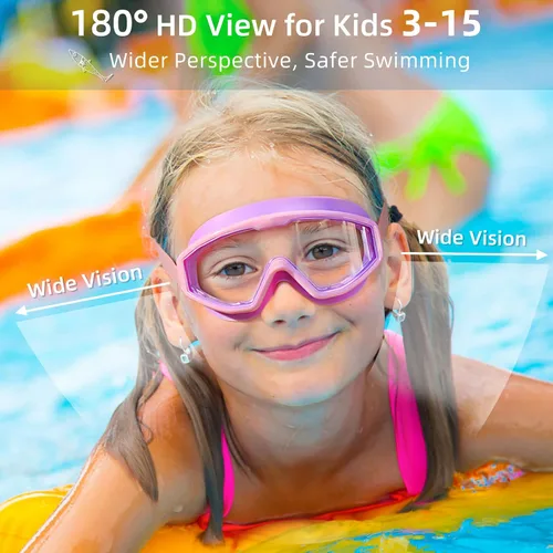 Vista 2 de Freela Gafas de natación transparentes para niños de 3 a 15 años, antiniebla, sin fugas, para piscina, playa, natación