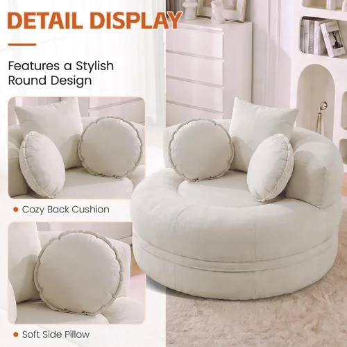 Vista 3 de Boneless Convertible Round Floor Sofa Chair with Expandable Seat, Beige Oversized Lounge Seating, High-density Foam Comfort, Reading Chair, No