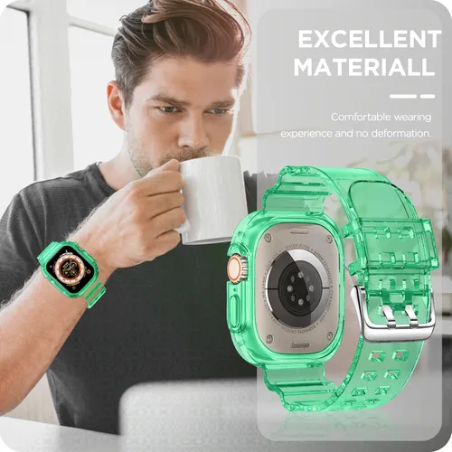 Vista 320 de DABAOZA - Correa transparente compatible con Apple Watch con estuche protector, correa deportiva de TPU con brillo para mujeres y hombres