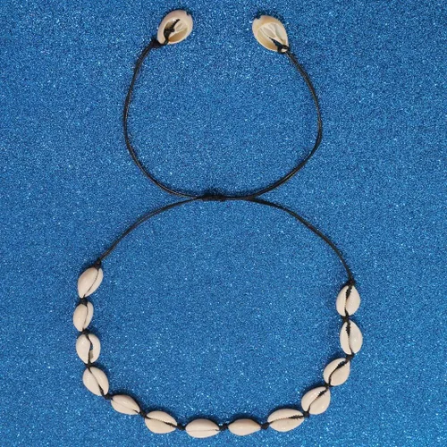 Vista 2 de Gargantilla Sxnk7 de conchas naturales para chica, joya de nácar con cordón estilo playa de Wakiki de Hawaii hecha a mano, gargantilla