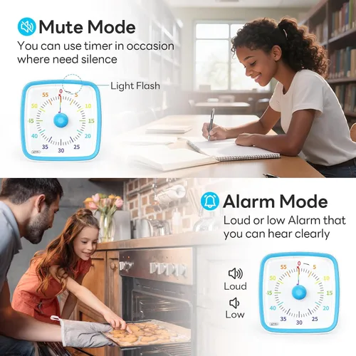 Vista 4 de Yunbaoit Temporizador visual con luz nocturna, temporizador de cuenta regresiva de arco iris de 60 minutos para niños y adultos, herramienta