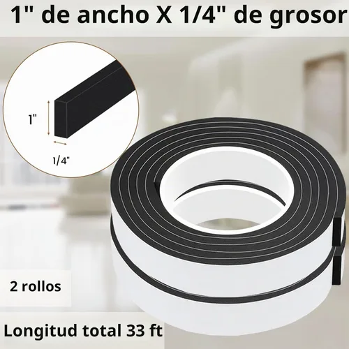 Vista 2 de Cinta de sellado de espuma EVA, 1 pulgada de ancho x 1/4 pulgada de grosor, cinta adhesiva para puertas y ventanas, bloqueador de corrientes de Negro