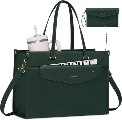 Vista 13 de LOVEVOOK Bolsa para laptop para mujer, 15.6 pulgadas, bolsa de mano para laptop 2 en 1, bolsa de trabajo profesional, maletín de negocios con bolso