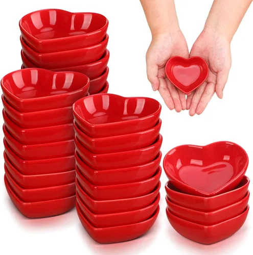 Vista 7 de Dandat 24 platos de salsa de soja en forma de corazón, mini cuencos de cerámica pequeños platillos pequeños, lindos platos multiusos